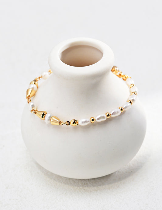 14K Gold Plated Line Pearl Bracelet