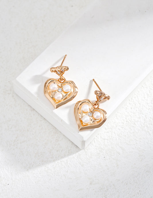 Romantic Peach Heart Pearl Earrings