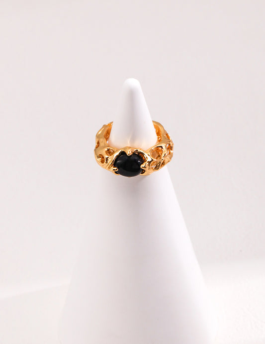 18K Gold Plated Sterling Silver Onyx Split Ring