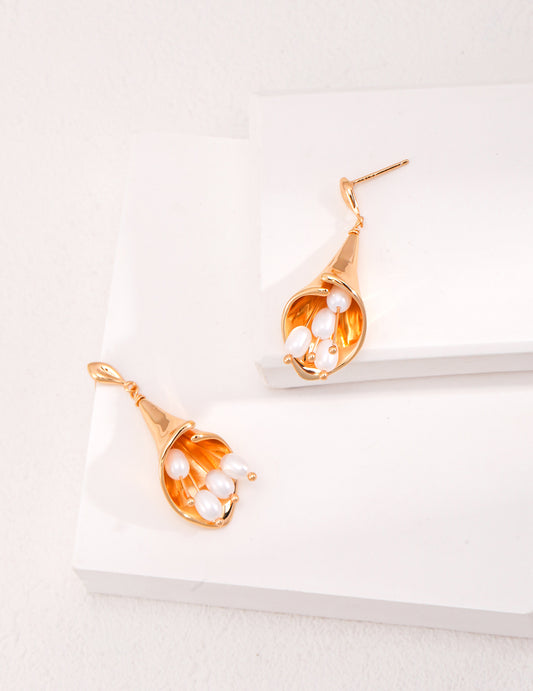 18K Gold Plated Sterling Silver Natural Pearl Earrings