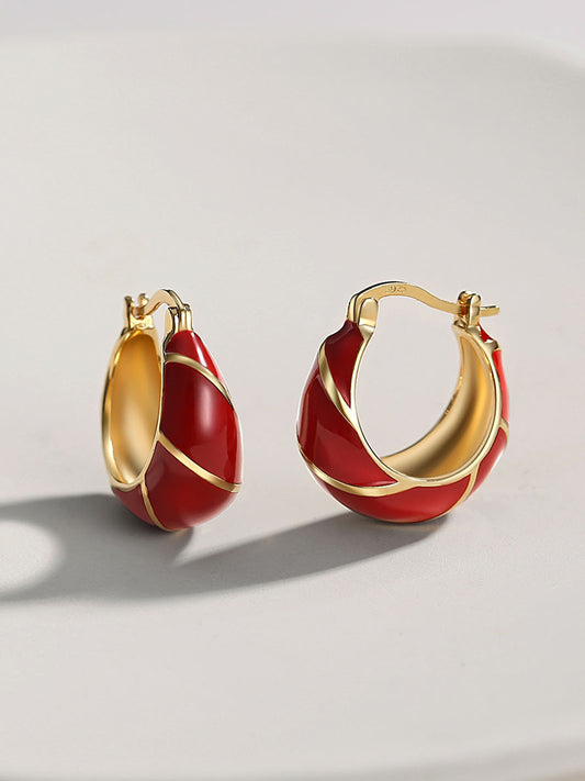 18K Gold Plated Sterling Silver Red Drip Glaze Earrings