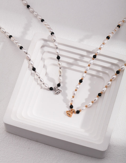 Sterling Silver Pearl Onyx Necklace