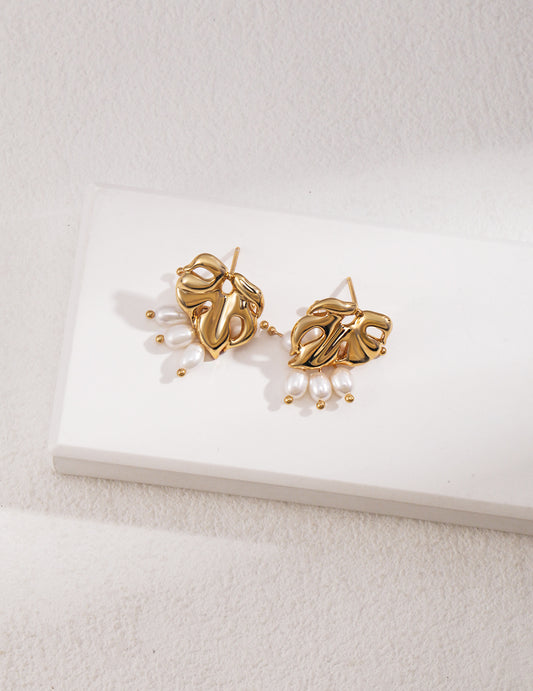 18K Gold Plated Sterling Silver Designer Pearl Earrings