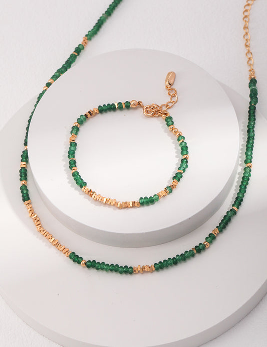 Sterling Silver Chip Silver Emerald Bracelet Necklace Set