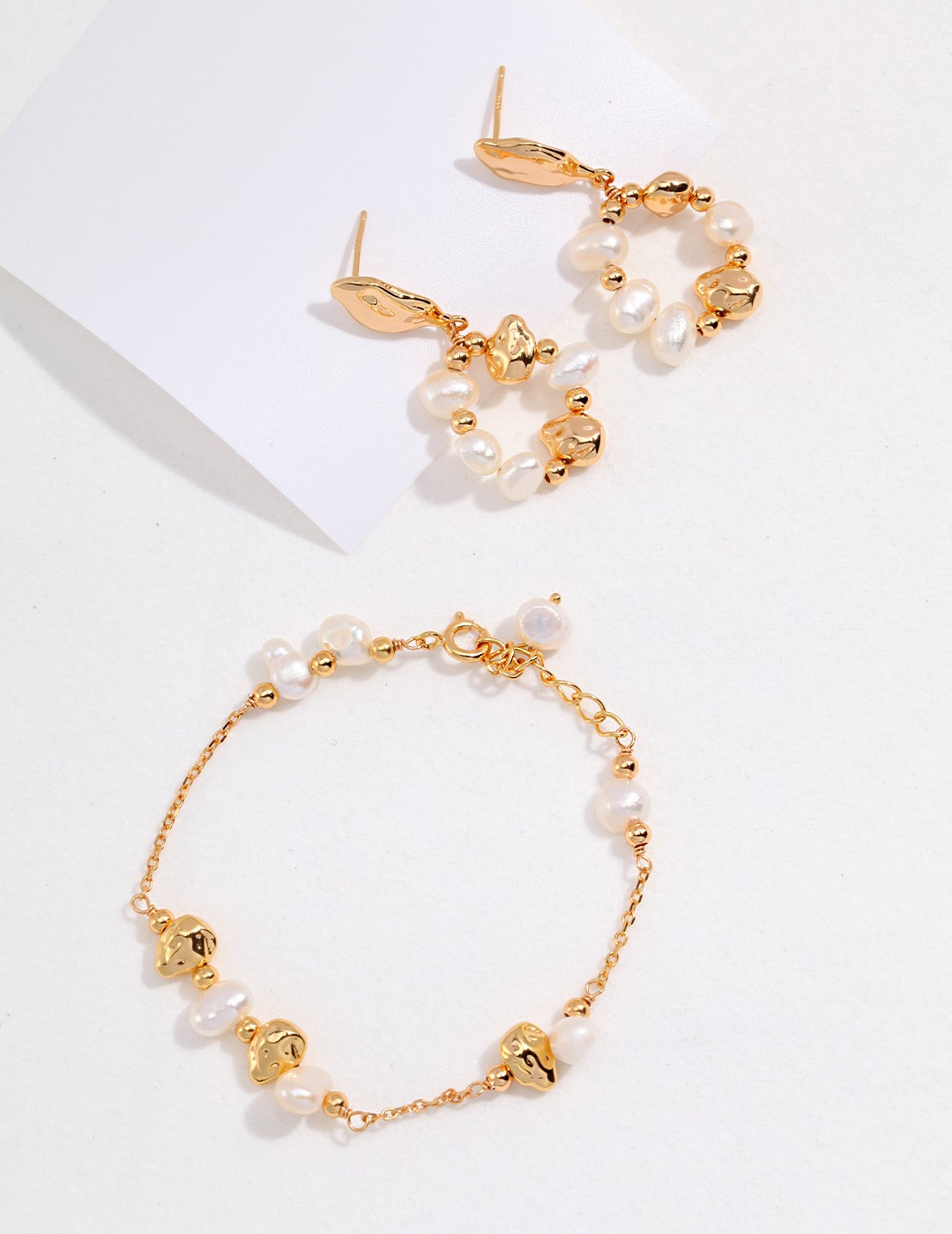 Sterling Silver Baroque Pearl Earrings Bracelet Necklace Set