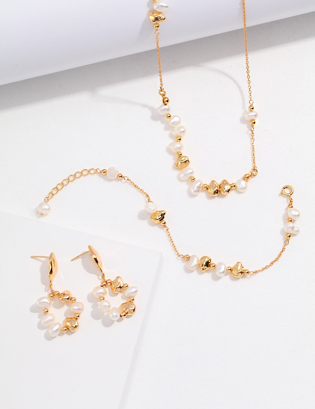 Sterling Silver Baroque Pearl Earrings Bracelet Necklace Set