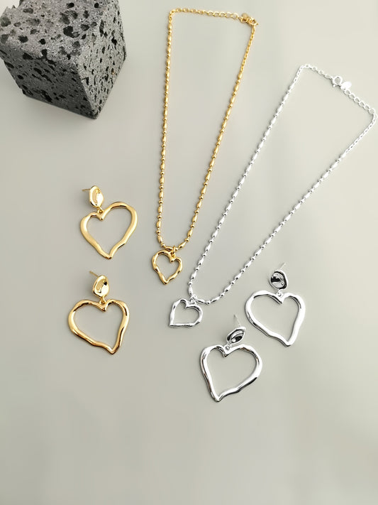 Sterling Silver Heart Necklace & Earrings Set