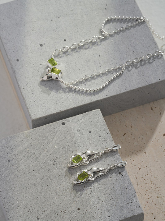 Sterling Silver Peridot Earrings & Necklace Set