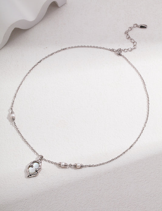 Sterling Silver Pearl Design Necklace & Bracelet Set