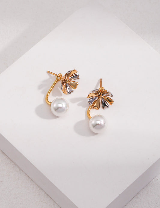 Sterling Silver Flower Pearl Earrings