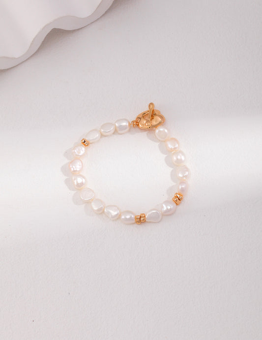 18K Gold Plated Sterling Silver Baroque Style Pearl Bracelet